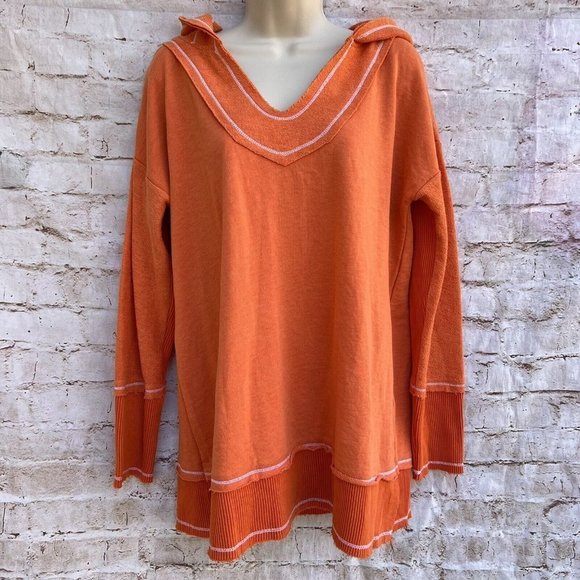 Soft Surroundings Tops - Soft Surroundings 2CD18 Orange Pullover Terrycloth Sweater Oasis Hooded Top Sz M